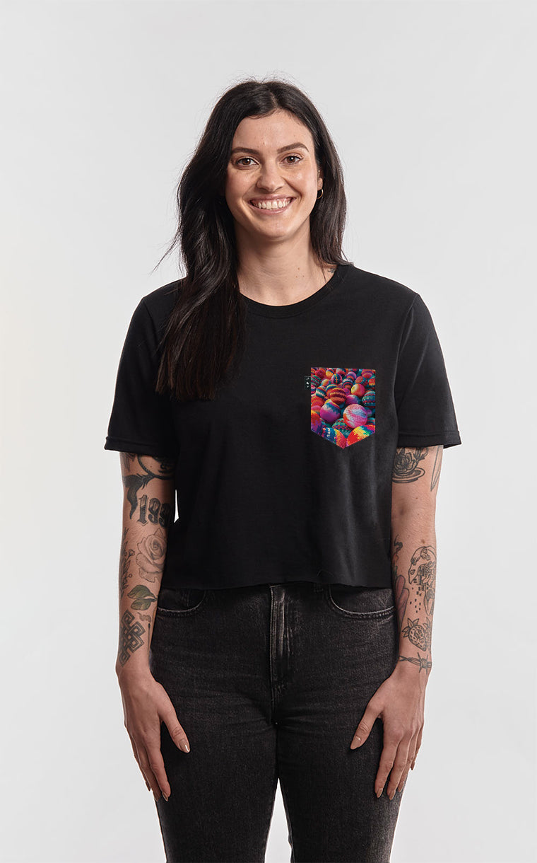 Old CEGEP pocket crop top t-shirt