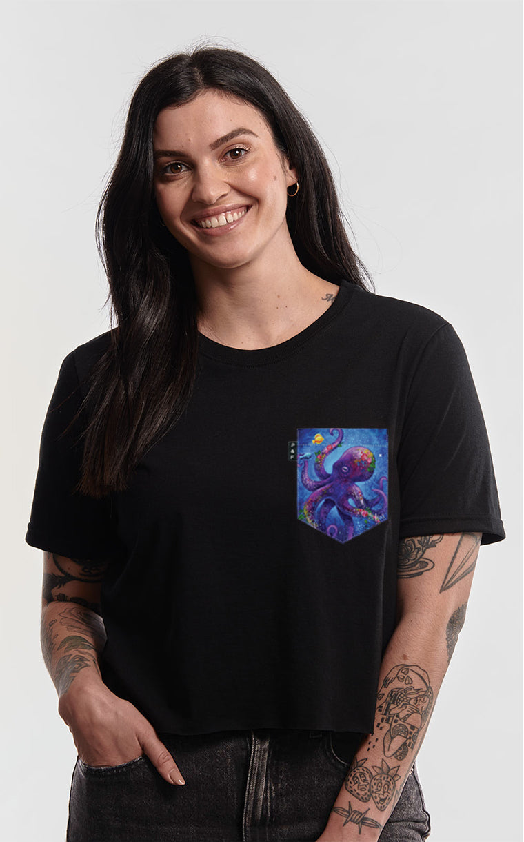 Octopus Fiction Pocket Crop Top T-Shirt