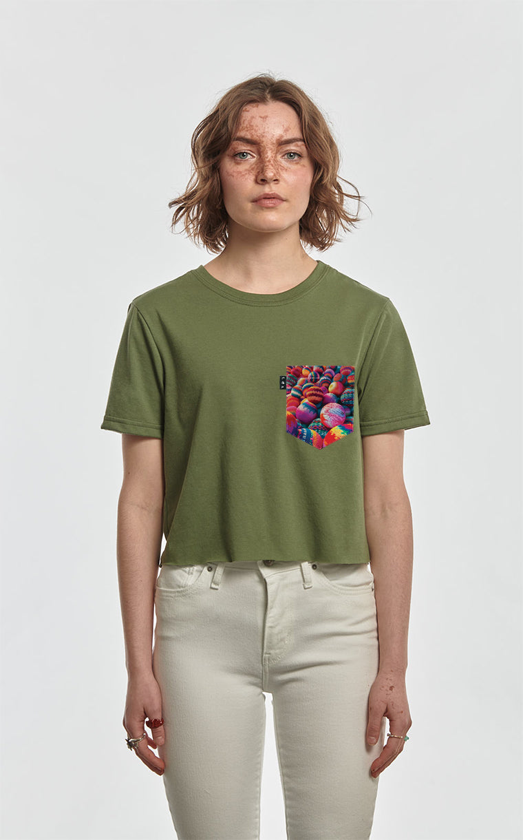 Old CEGEP pocket crop top t-shirt