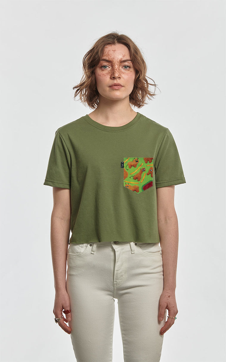 Crocopoulatorius Pocket Crop Top T-Shirt