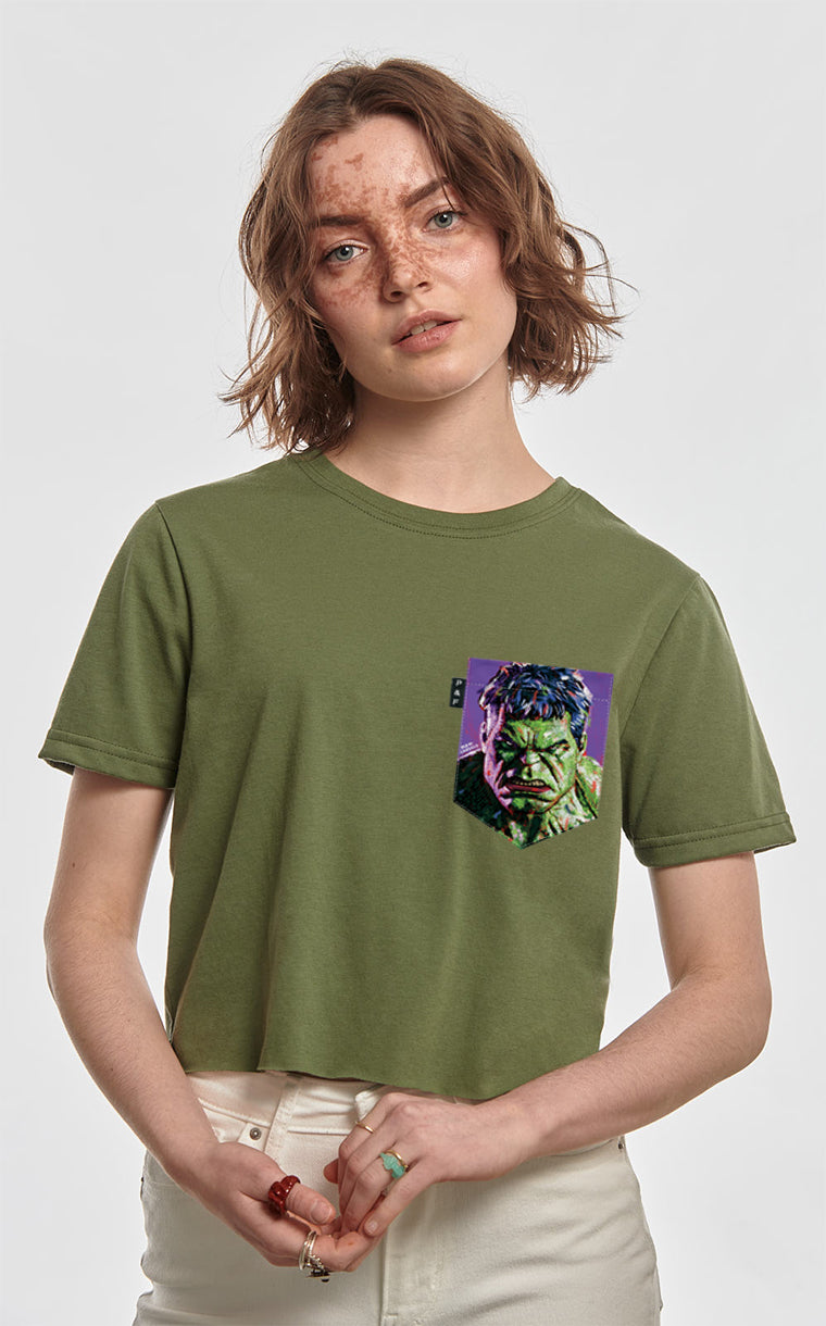 Angry Green Pocket Crop Top T-Shirt