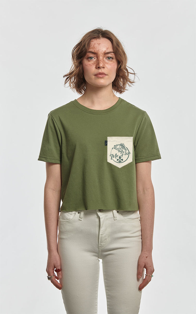 Mr Fish Beige Pocket Crop Top T-Shirt