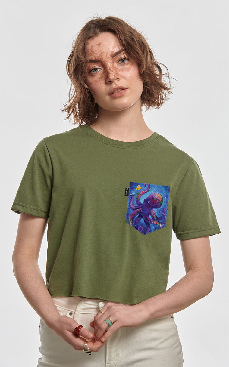 Octopus Fiction Pocket Crop Top T-Shirt