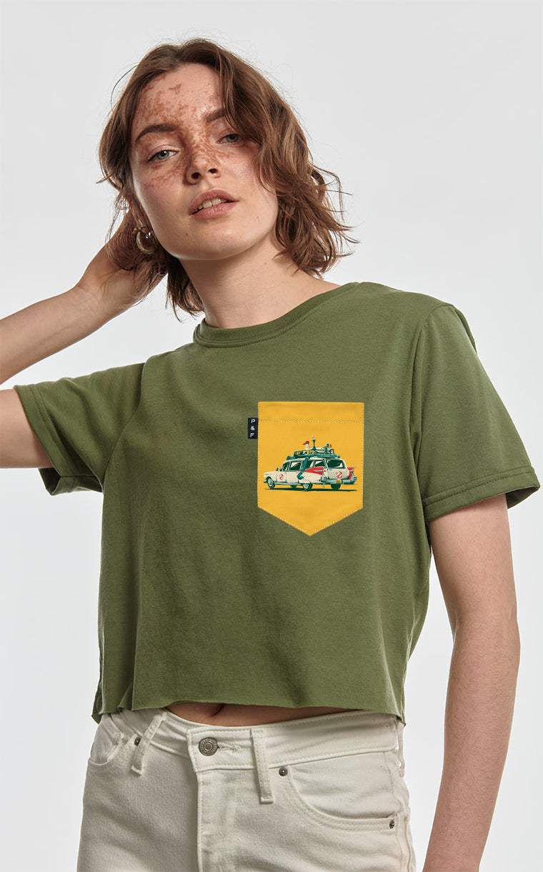 T-shirt « crop top » à poche Qui tu vas appeler