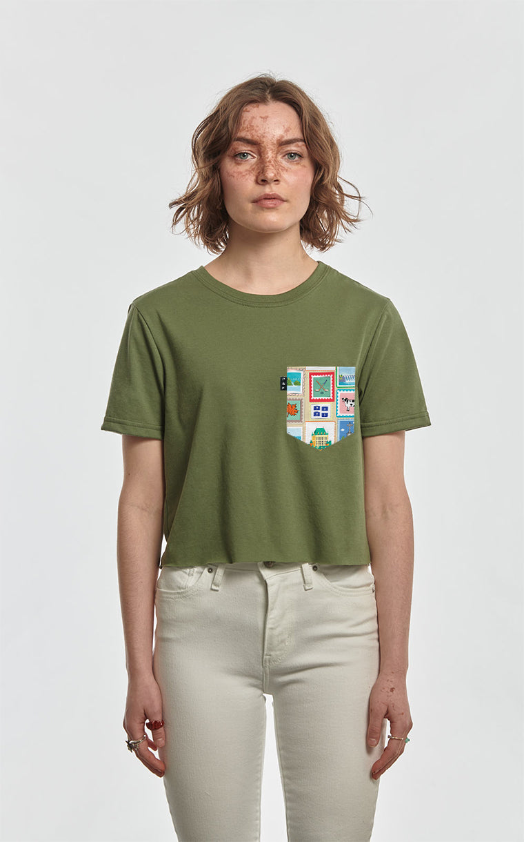 T-shirt « crop top » à poche Timbres