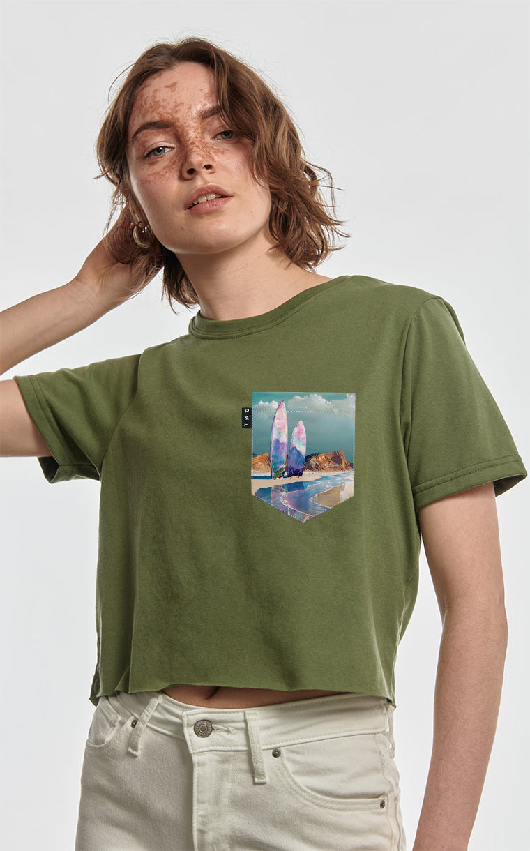 “Crop top” t-shirt with pocket Wax on, wax off