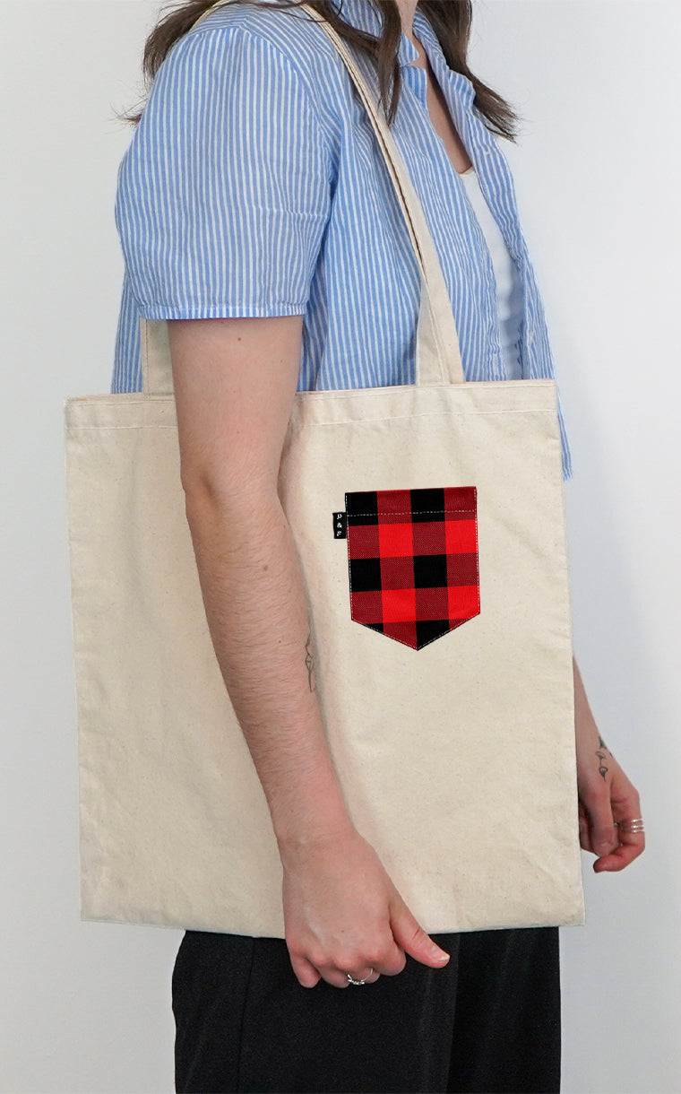 Kid's Plaid Pocket Tote Bag