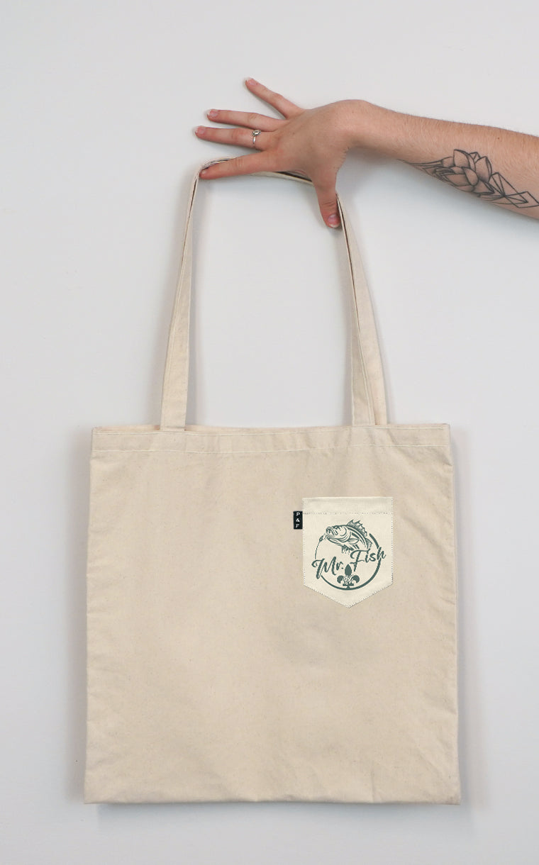 Mr Fish Beige Pocket Tote Bag