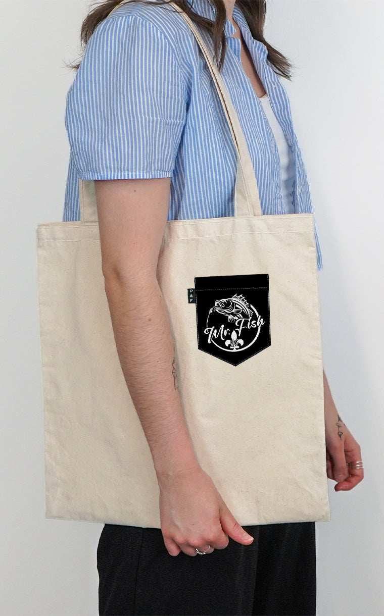 Mr Fish Black Pocket Tote Bag