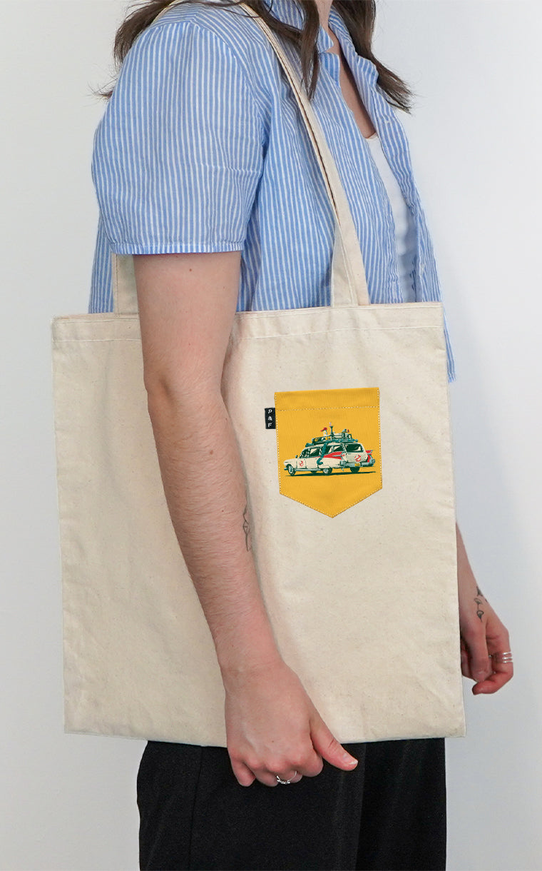 Tote Bag à poche Qui tu vas appeler