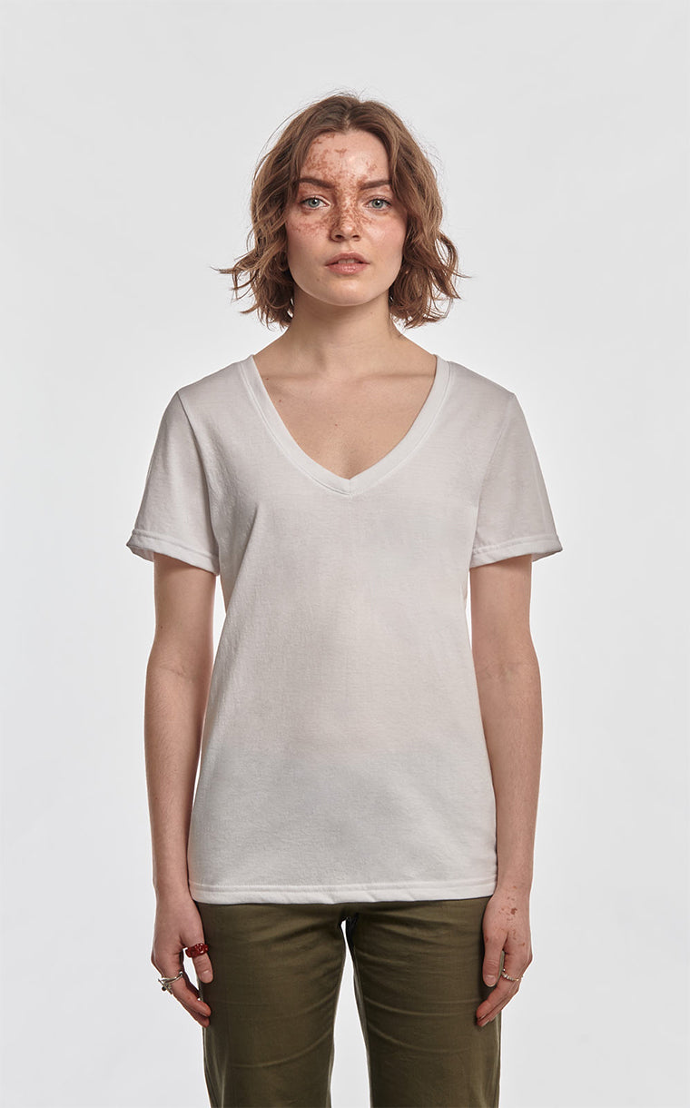 Semi-fitted V-neck with no pockets