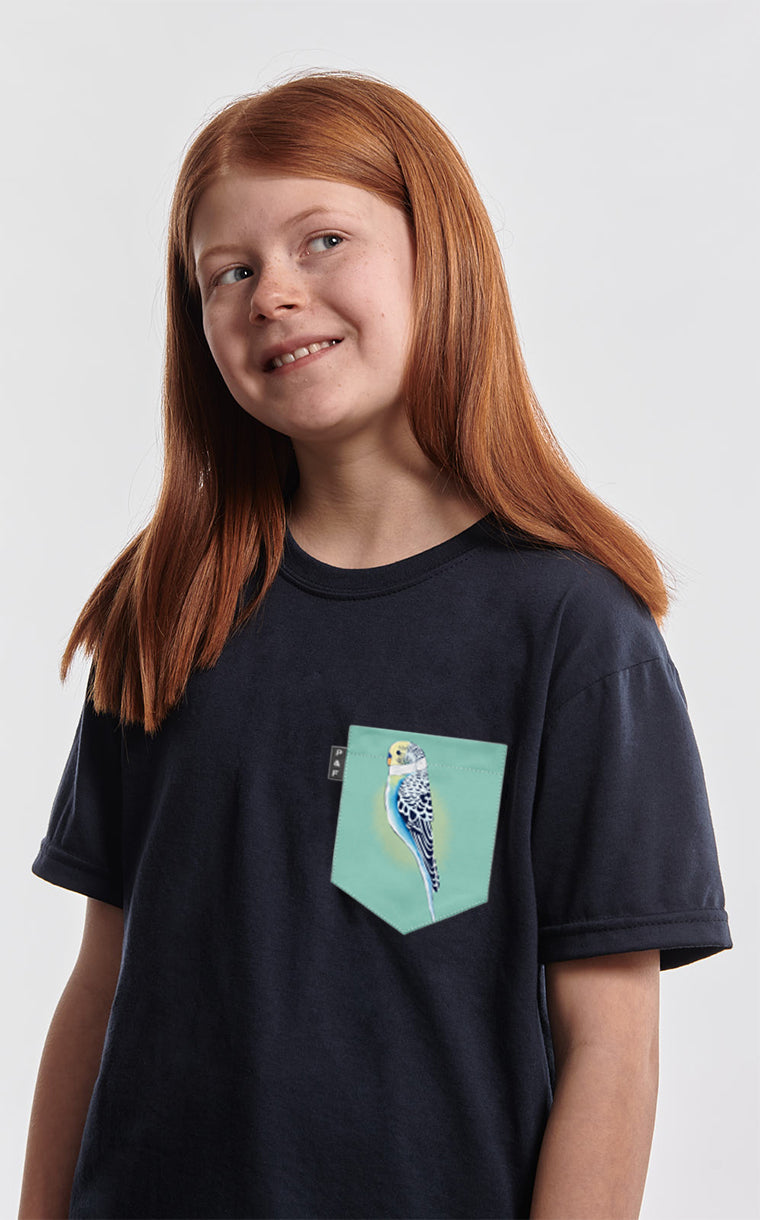 T-shirt à poche pour enfant avec poche Belle Perruche  ^ 