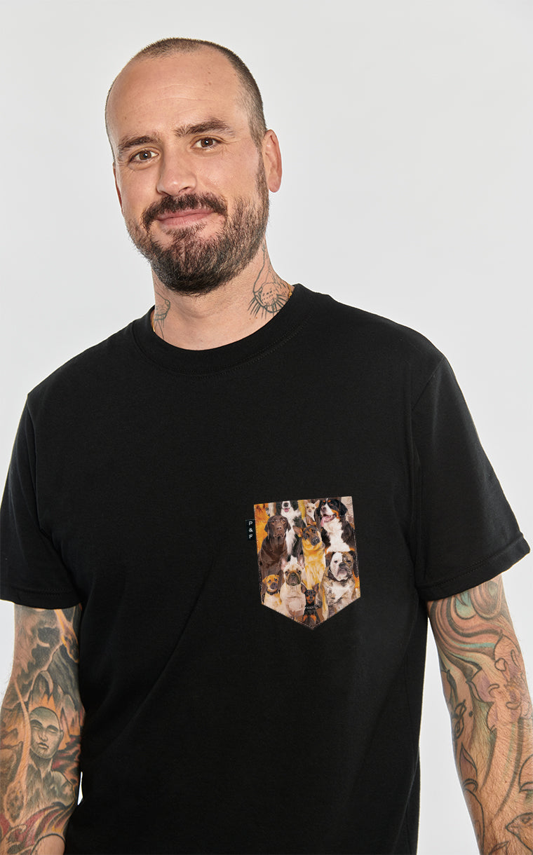 Who let the dogs out pocket t-shirt