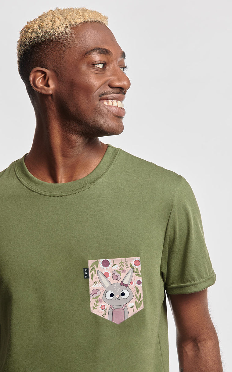 T-shirt à poche pour homme avec poche Lapine Marguerite ^ 