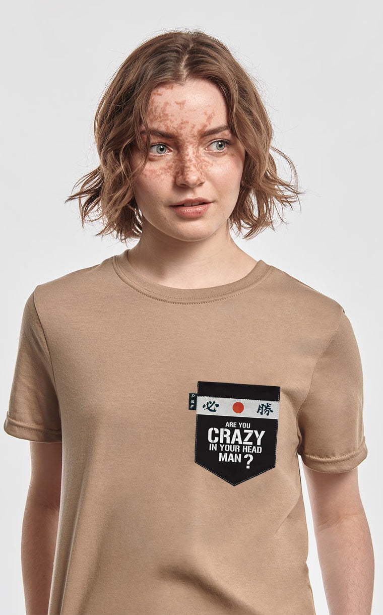 Boyfriend cut t-shirt with pocket Are you crazy in the head