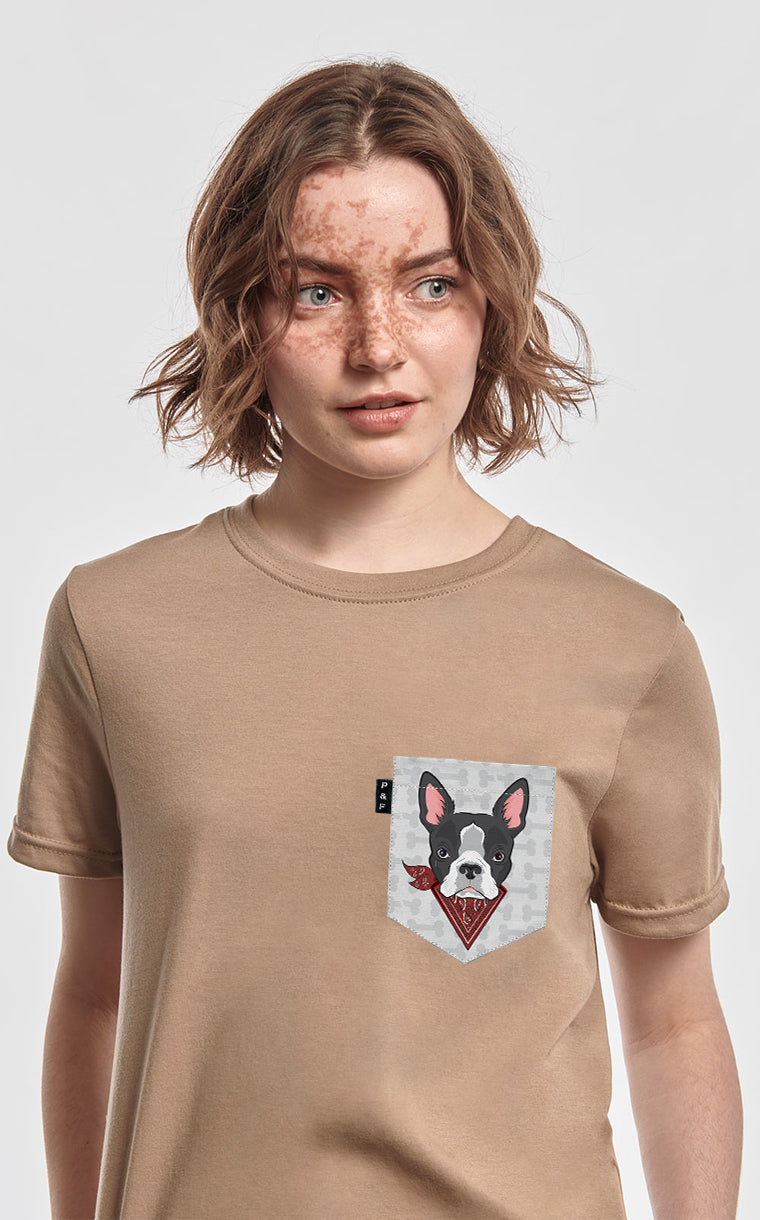 Boyfriend cut t-shirt with pocket female dog to Jacques