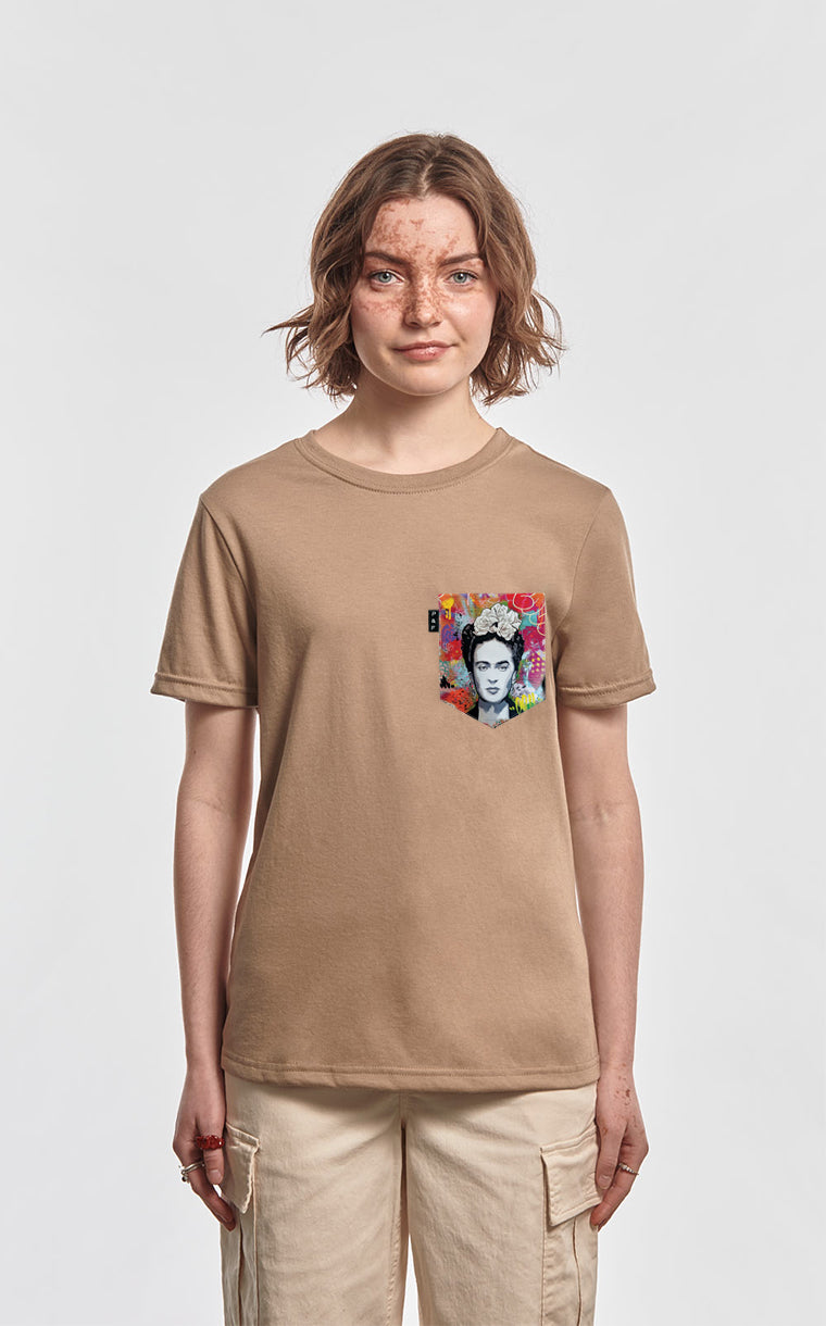 T-shirt coupe Boyfriend à poche Kahlo