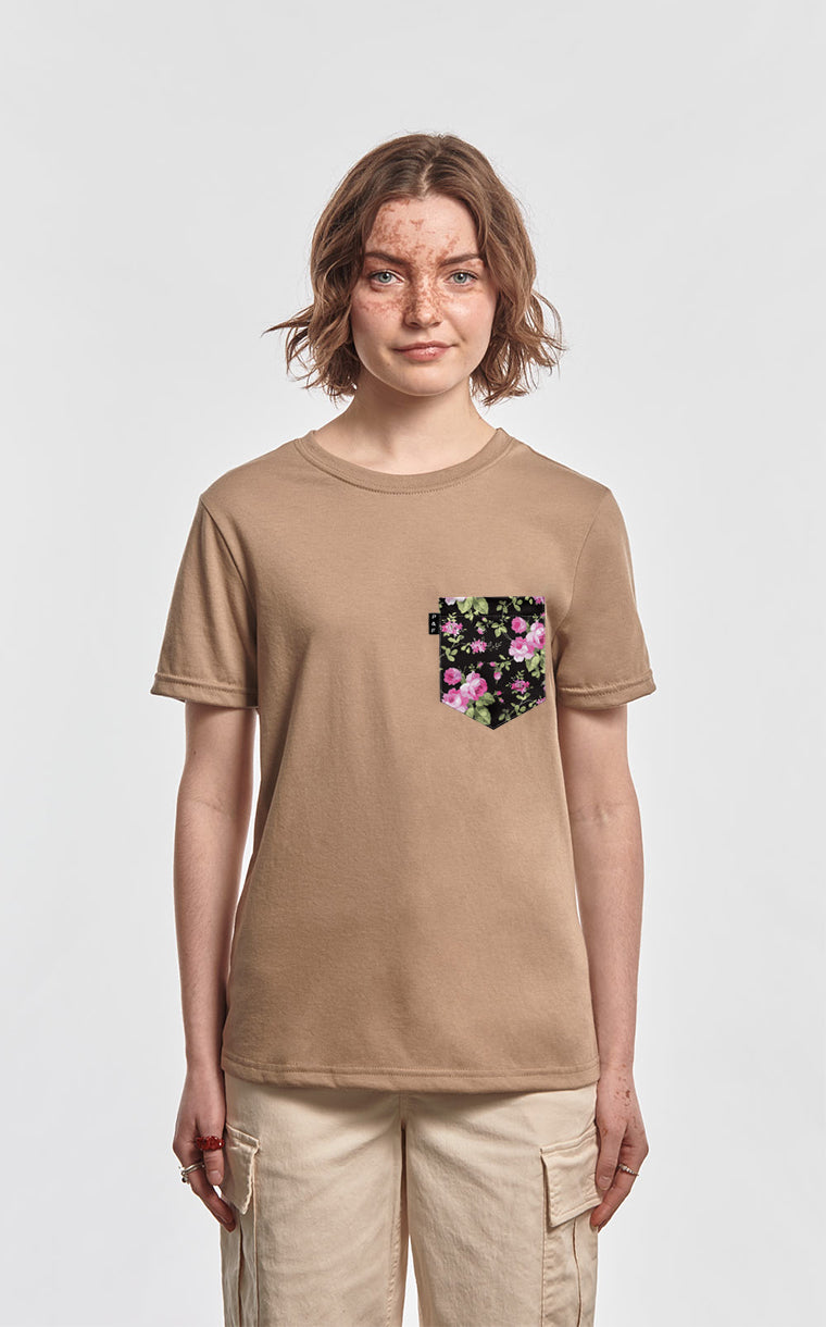 Boyfriend Fit T-Shirt with Roses Pocket