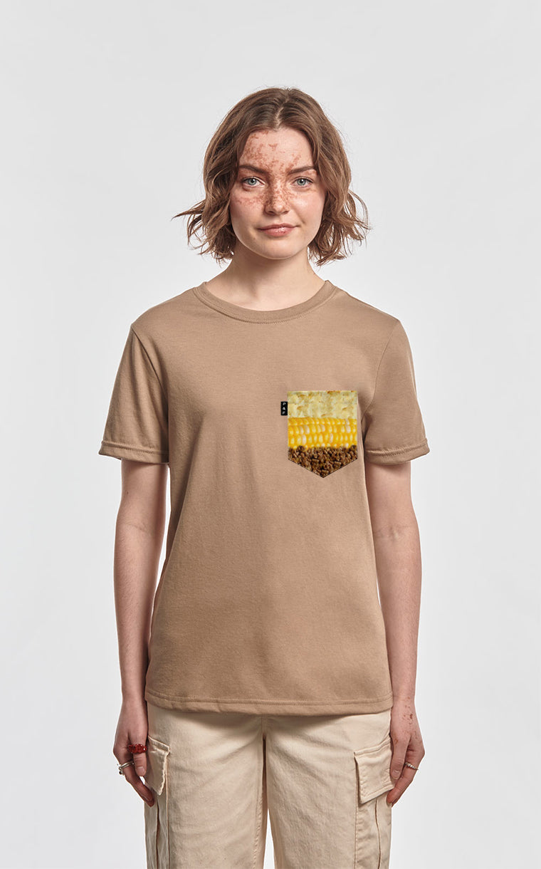 Boyfriend cut T-shirt with Steak Corn Potato pocket