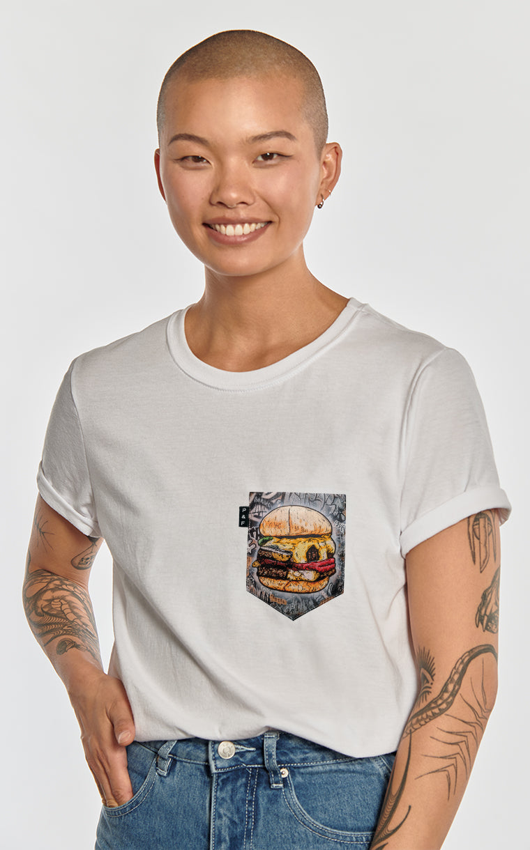 Boyfriend cut t-shirt with pocket Where ground steak