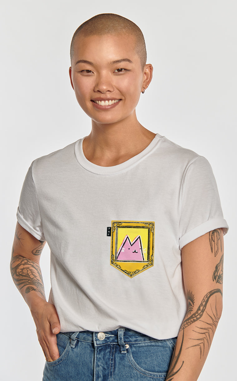 T-shirt coupe Boyfriend à poche Pop Art Cat