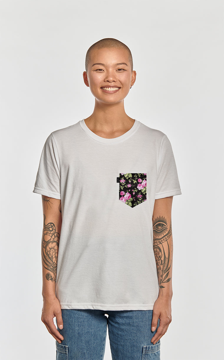 Boyfriend Fit T-Shirt with Roses Pocket