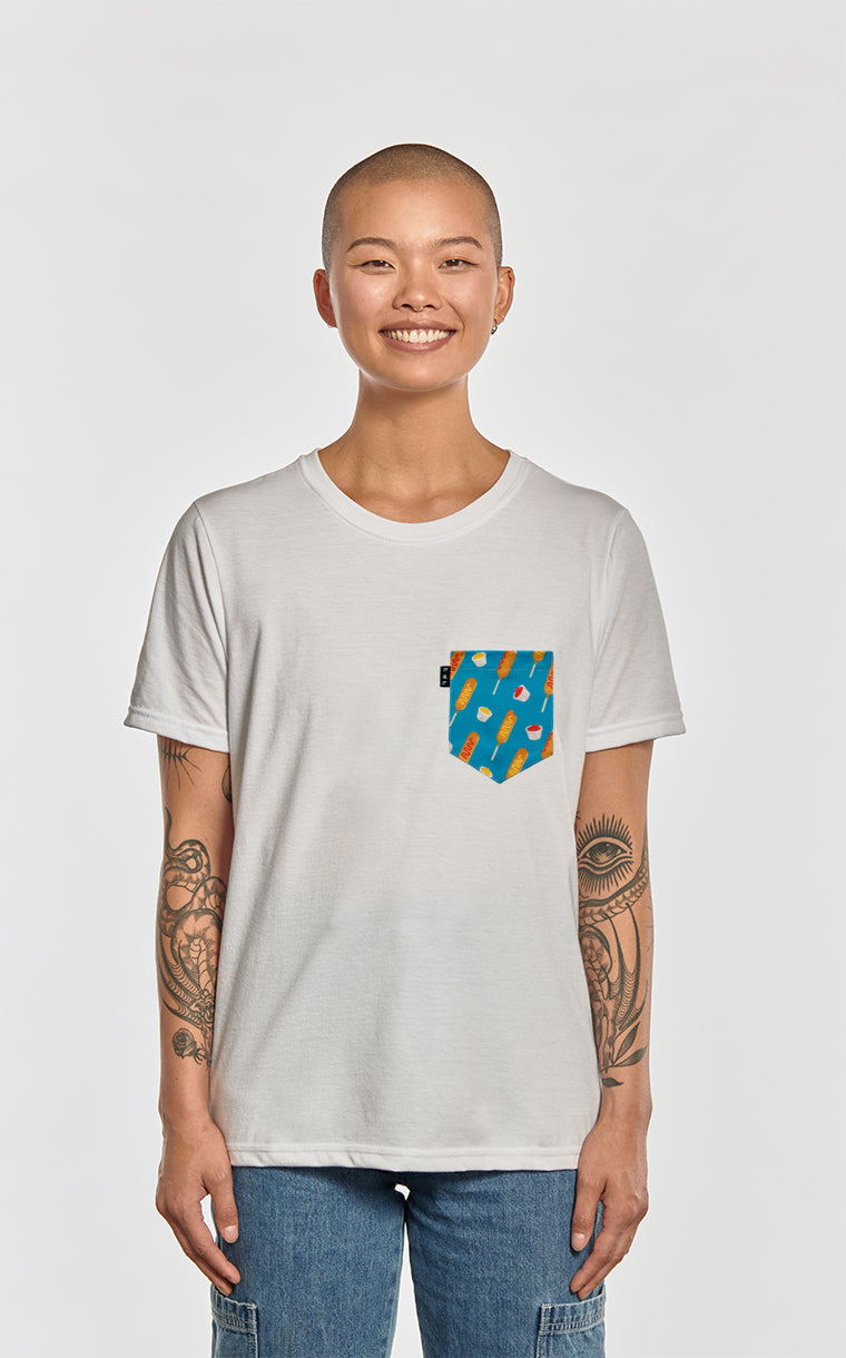 T-shirt coupe Boyfriend à poche pour femme avec poche Sauce Six ^ 