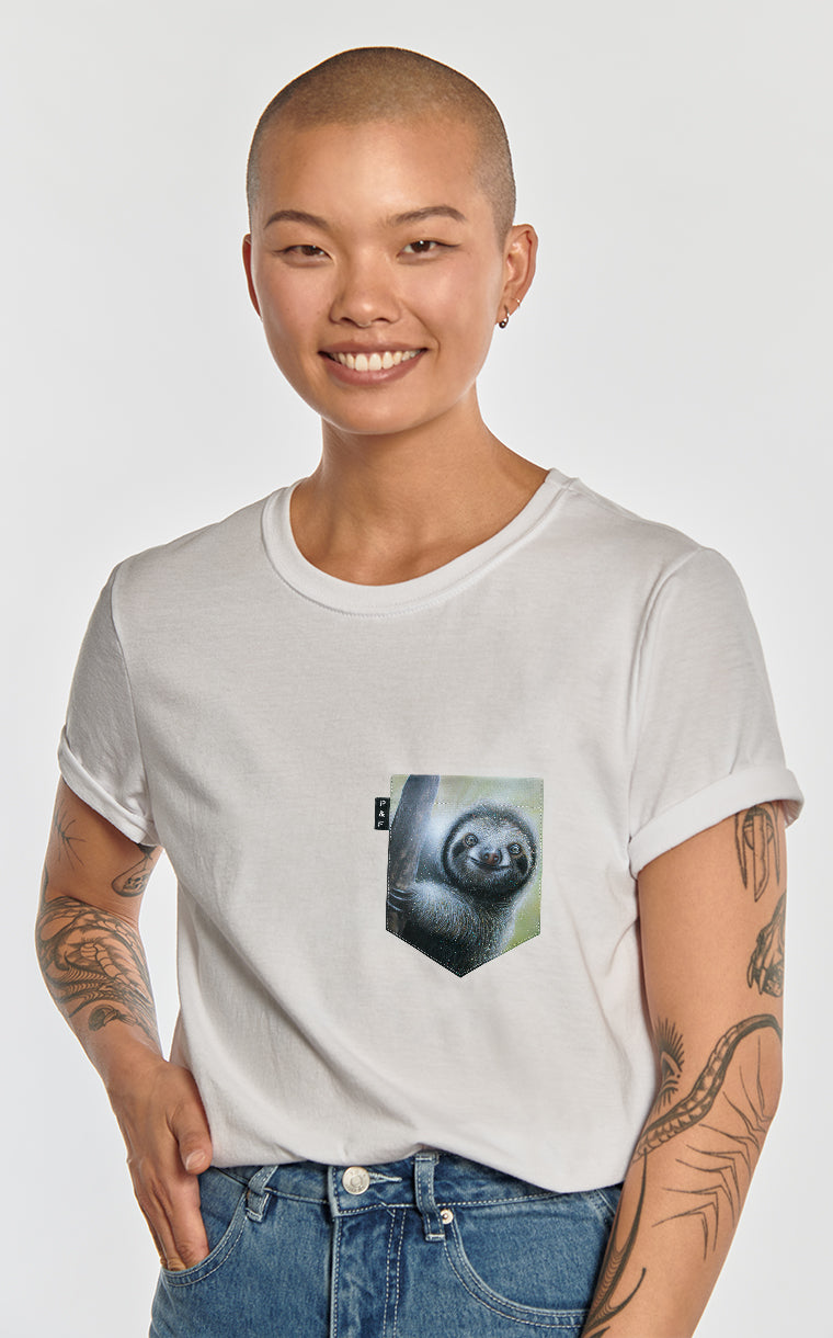 T-shirt coupe Boyfriend à poche pour femme avec poche Sloth Machine ^ 