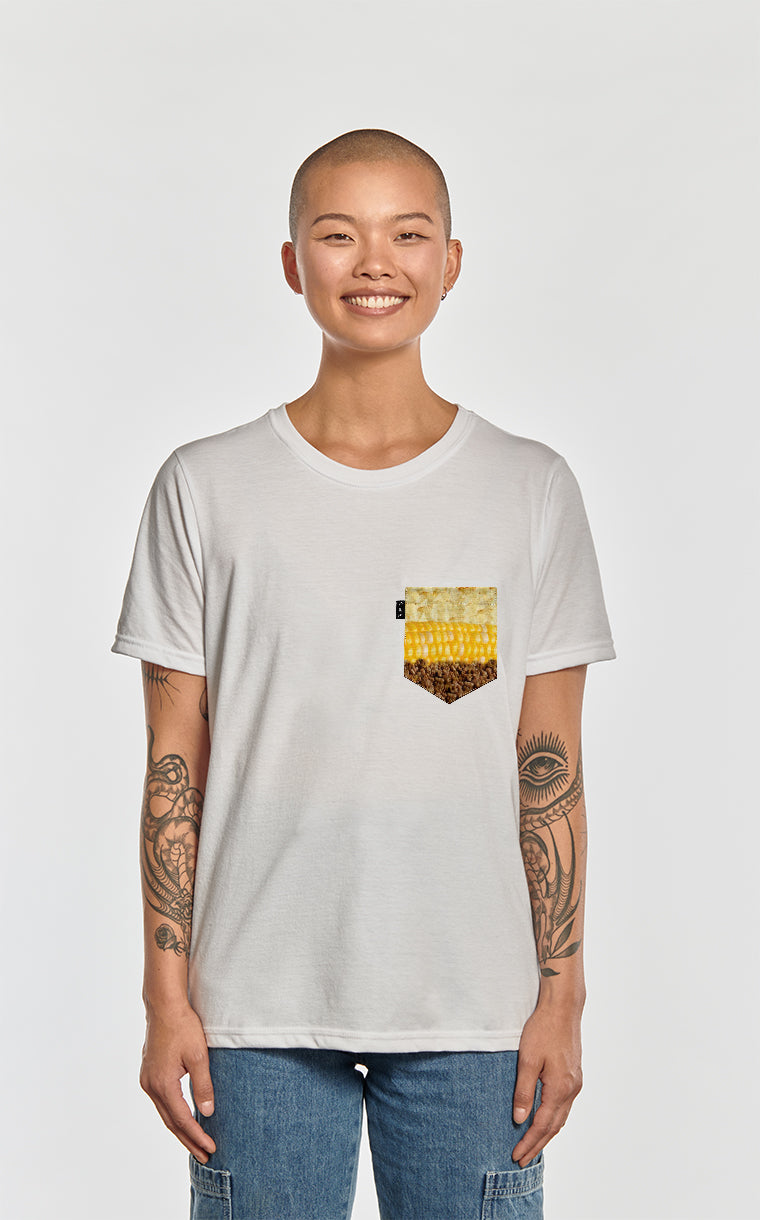 Boyfriend cut T-shirt with Steak Corn Potato pocket