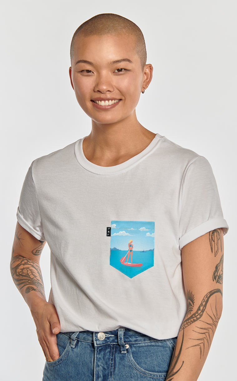 T-shirt coupe Boyfriend à poche pour femme avec poche Vague sur toi ^ 