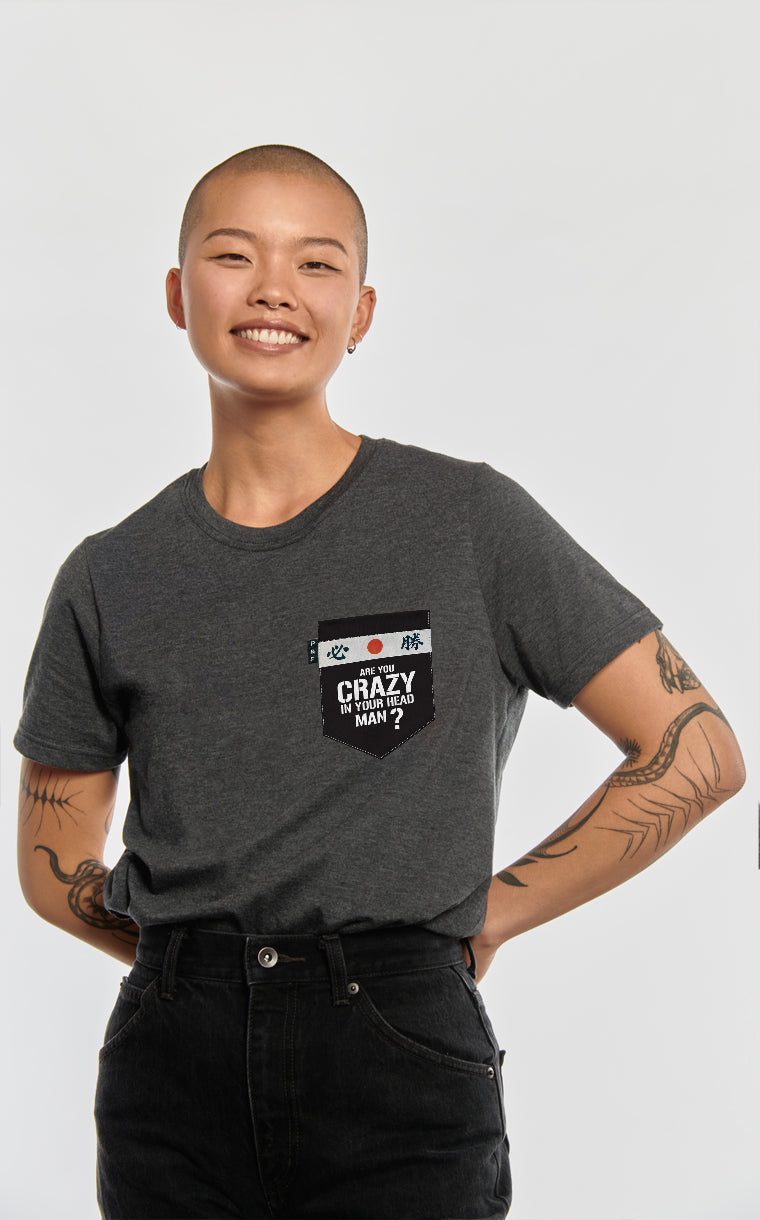 Boyfriend cut t-shirt with pocket Are you crazy in the head