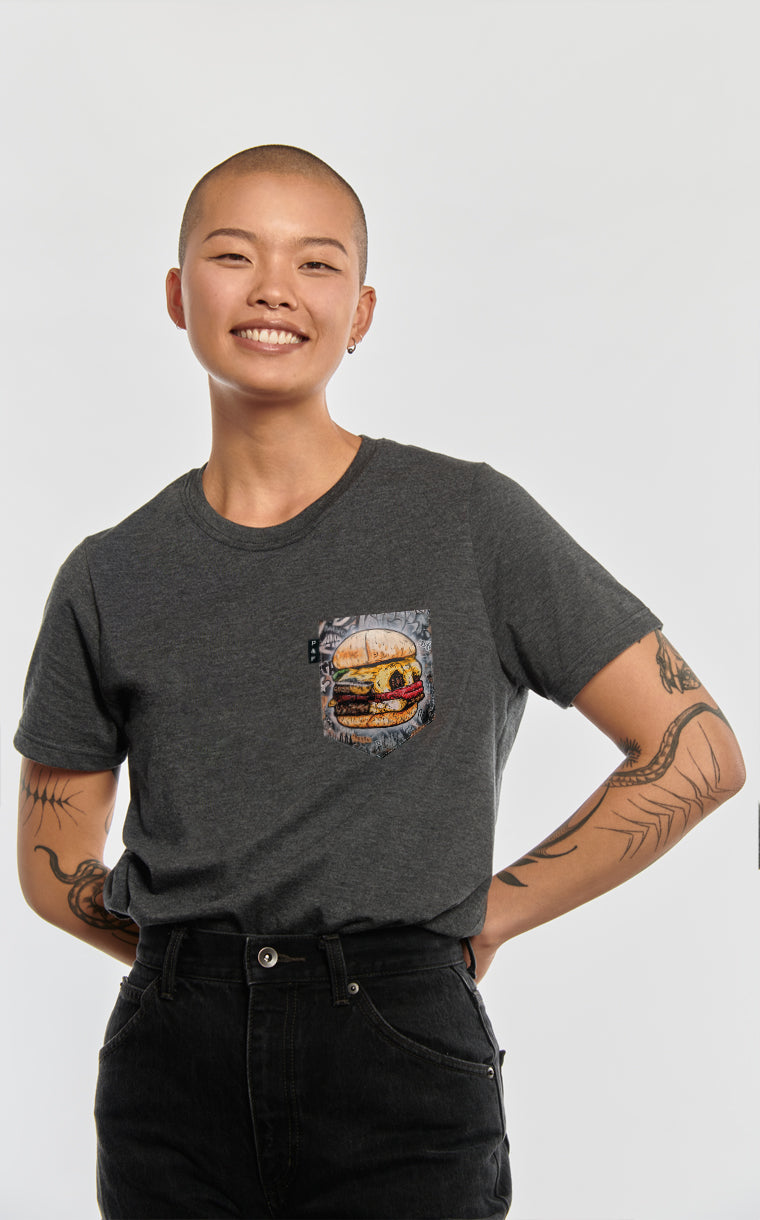 Boyfriend cut t-shirt with pocket Where ground steak