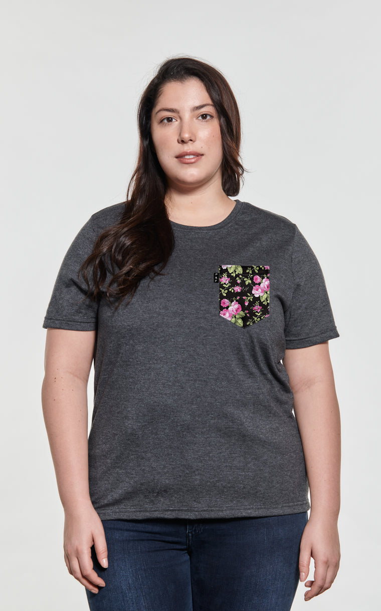 Boyfriend Fit T-Shirt with Roses Pocket