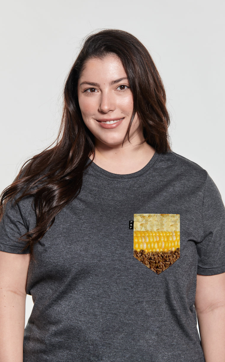 Boyfriend cut T-shirt with Steak Corn Potato pocket