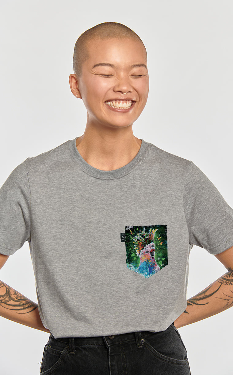 T-shirt coupe Boyfriend à poche pour femme avec poche Cacatoes ^ 