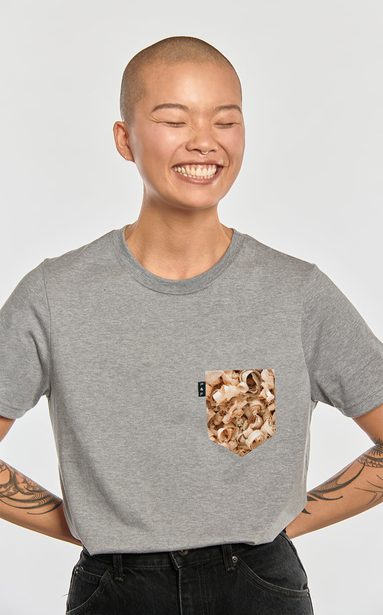 T-shirt coupe Boyfriend à poche pour femme avec poche Copeauche de bois ^ 