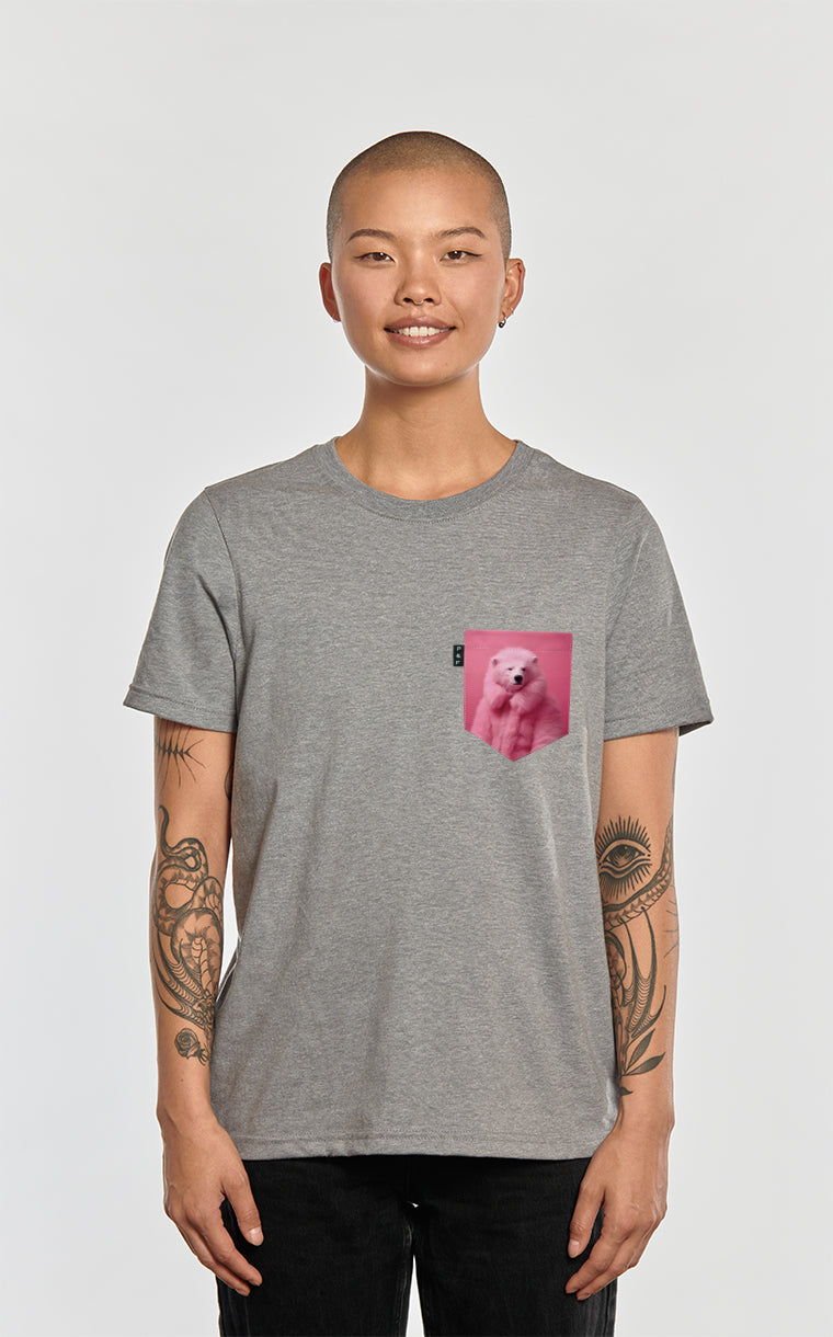 T-shirt coupe Boyfriend à poche pour femme avec poche Ours Polenciaga ^ 