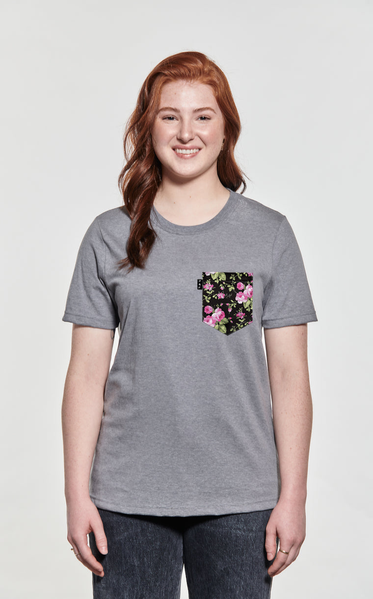 Boyfriend Fit T-Shirt with Roses Pocket