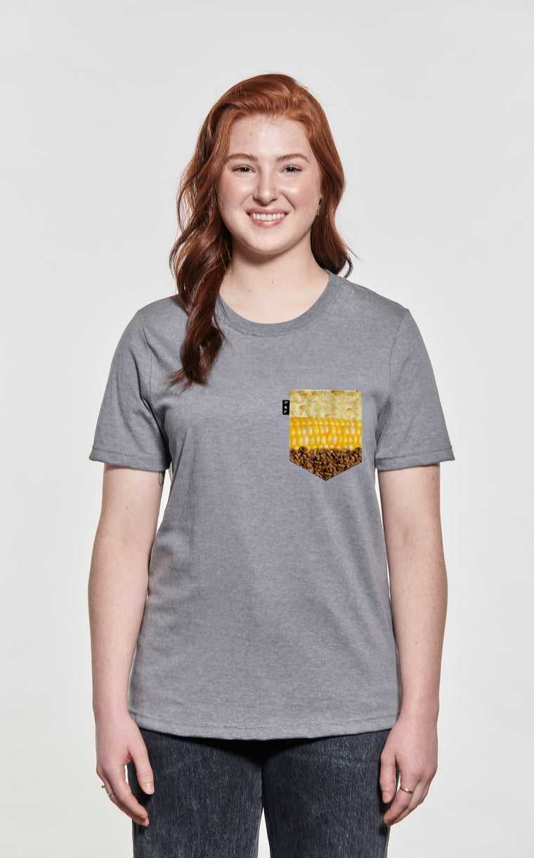 Boyfriend cut T-shirt with Steak Corn Potato pocket