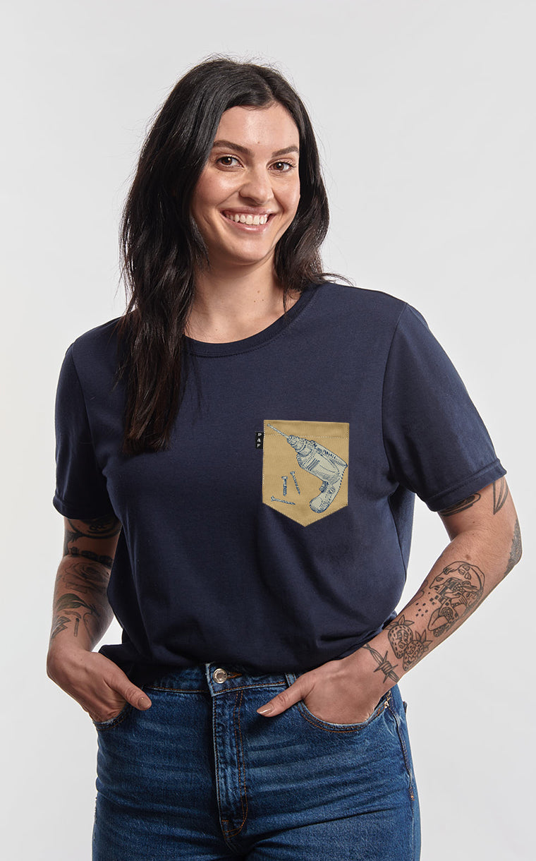 Boyfriend Fit Pocket T-Shirt With Drill