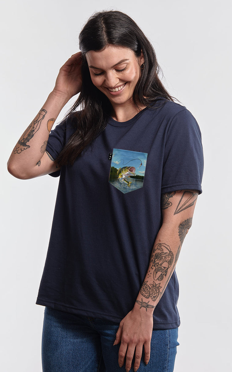 T-shirt coupe Boyfriend à poche pour femme avec poche Canne Nagano ^ 