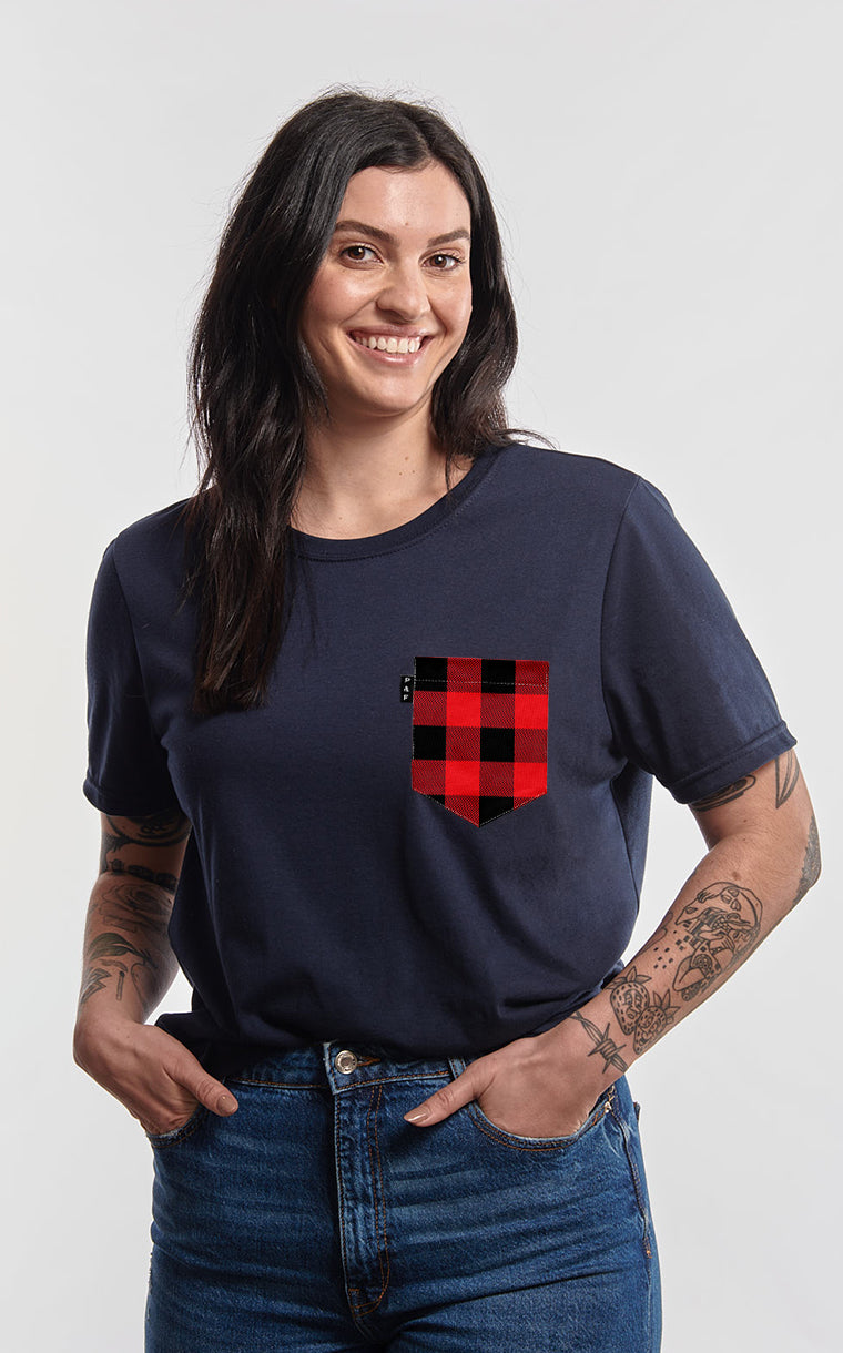 Boyfriend cut T-shirt with pocket Plaid kid