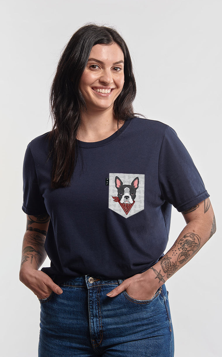 Boyfriend cut t-shirt with pocket female dog to Jacques