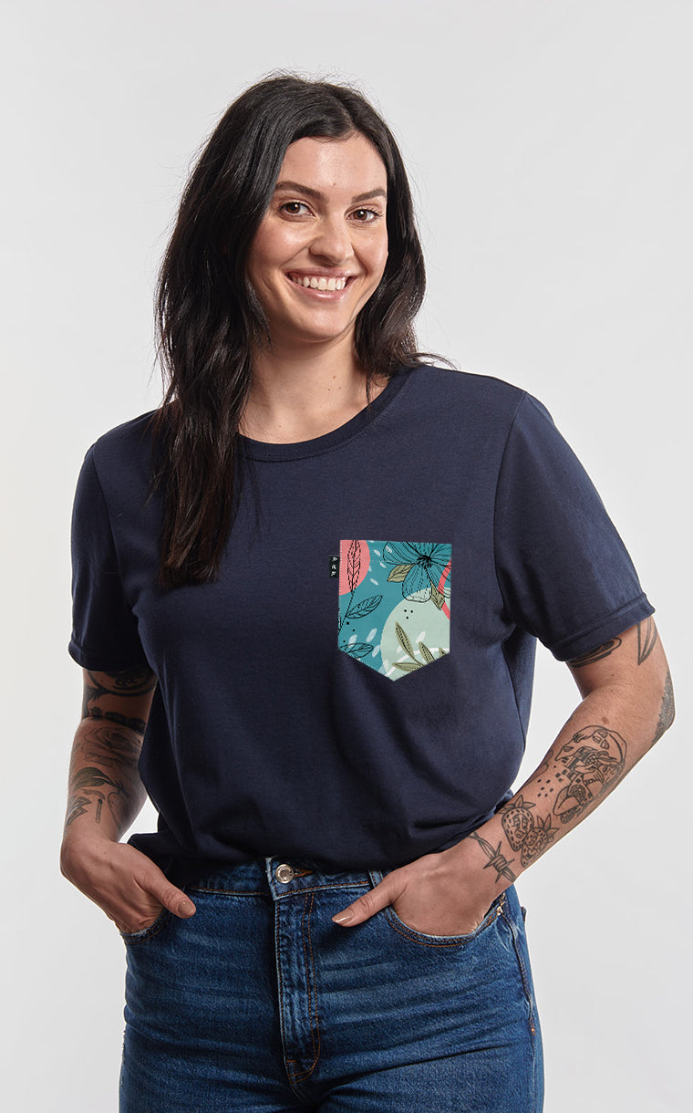 T-shirt coupe Boyfriend à poche pour femme avec poche Jonquilles et bowling ^ 