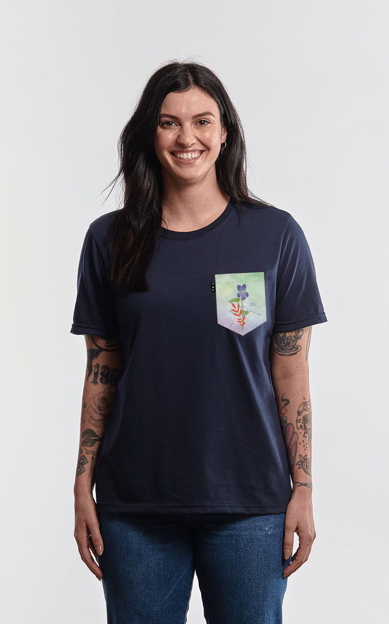 T-shirt coupe Boyfriend à poche pour femme avec poche Recto-Verseau ^ 