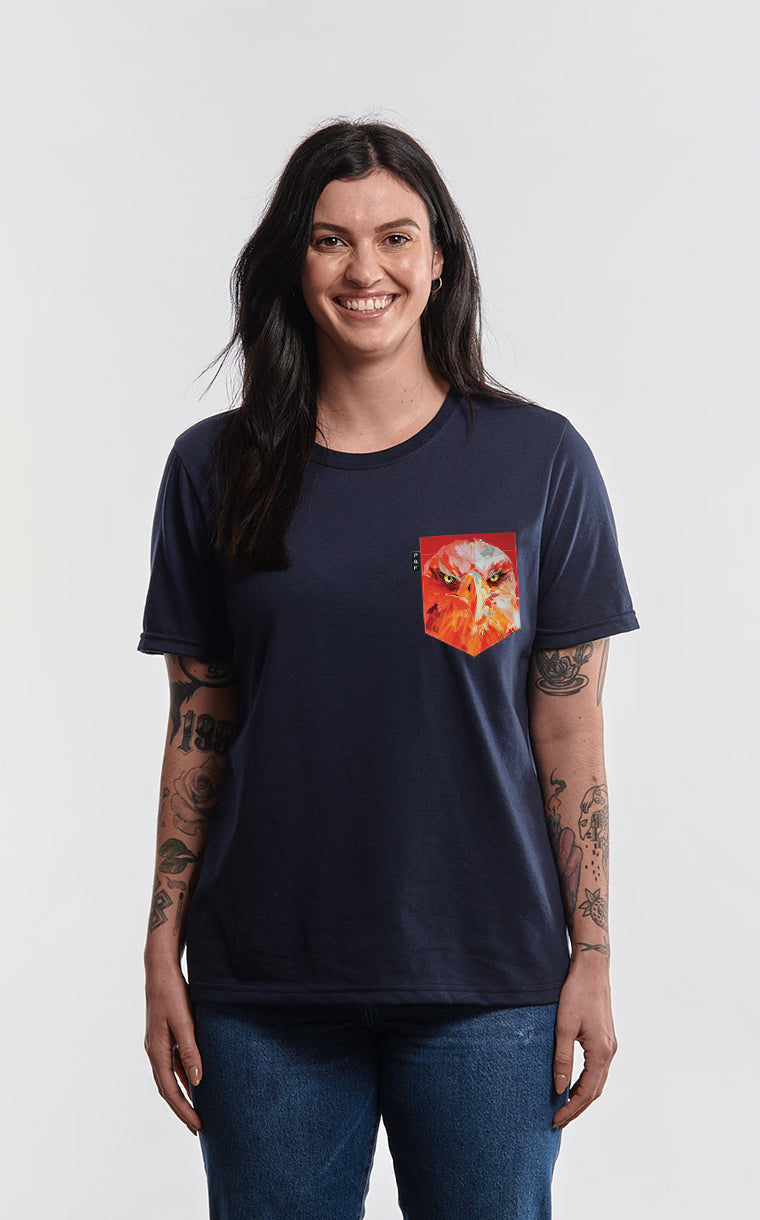 T-shirt coupe Boyfriend à poche pour femme avec poche S'aile et vinaigle ^ 