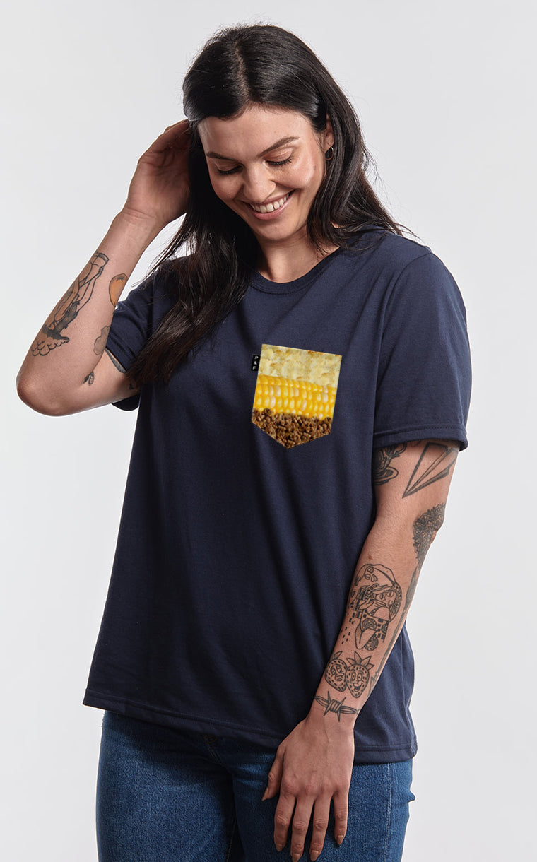 Boyfriend cut T-shirt with Steak Corn Potato pocket