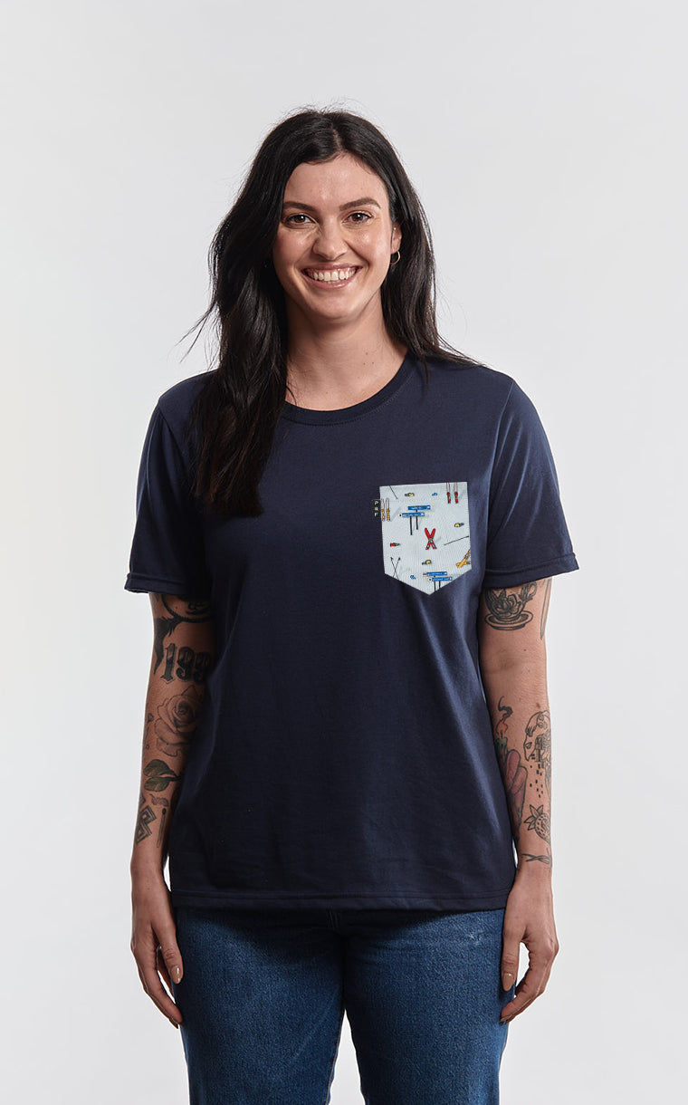 T-shirt coupe Boyfriend à poche pour femme avec poche Vente de garage ^ 