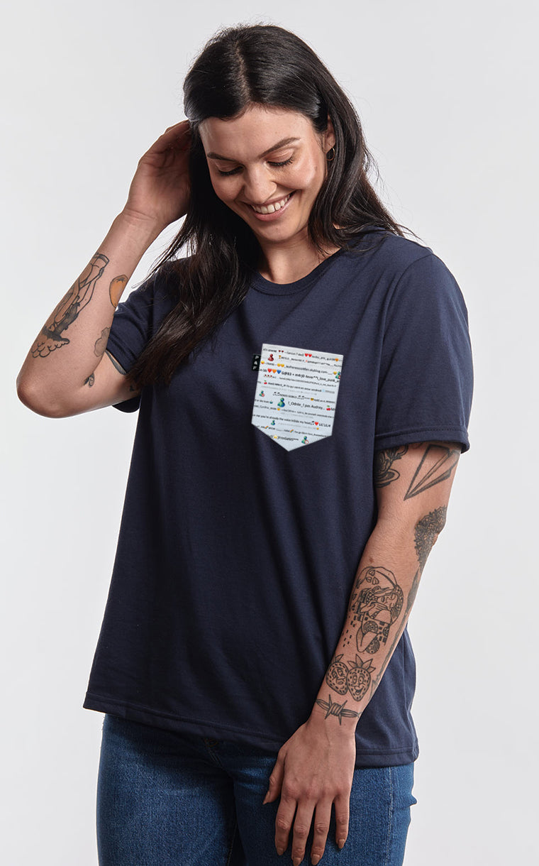 T-shirt coupe Boyfriend à poche pour femme avec poche WizZzZzZzZz ^ 