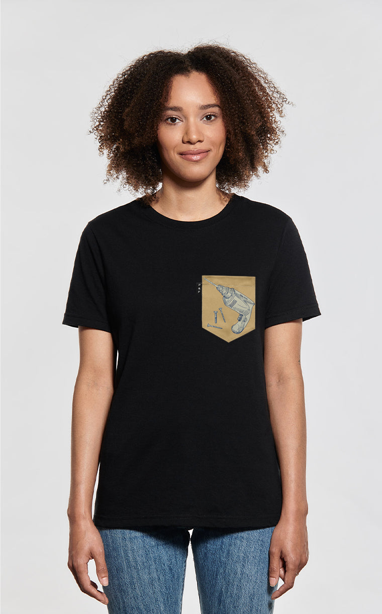 T-shirt coupe Boyfriend à poche pour femme avec poche Avec une drill ^ 